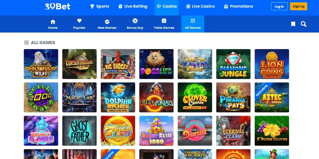 30Bet Casino No Deposit Bonus